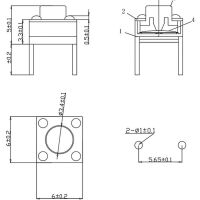 Micro Drukknop Schakelaar 6x6 2-pins afmetingen